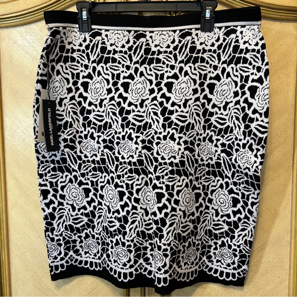 Karl Lagerfeld Black & White Floral Pencil Skirt NEW NWT